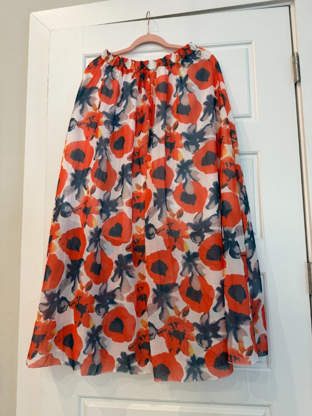 Orange Floral Watercolor Maxi Skirt Flowy Boho Statement Skirt